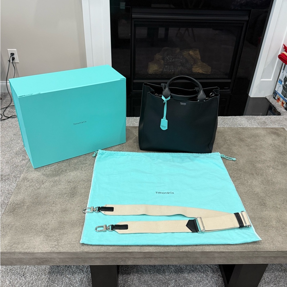 Tiffany & Co. Black and Blue Leather Handbag